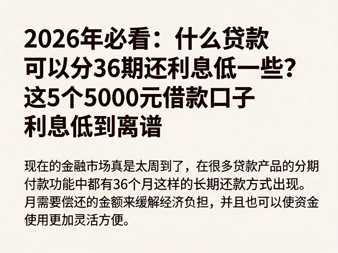 2026年必看：什么贷款可以分36期还利息低一些？这5个5000元借款口子利息低到离谱