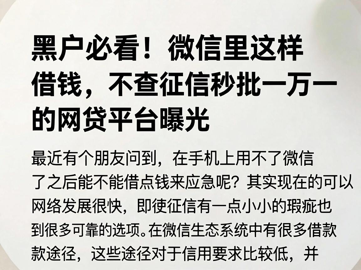黑户必看！微信里这样借钱，不查征信秒批一万的网贷平台曝光