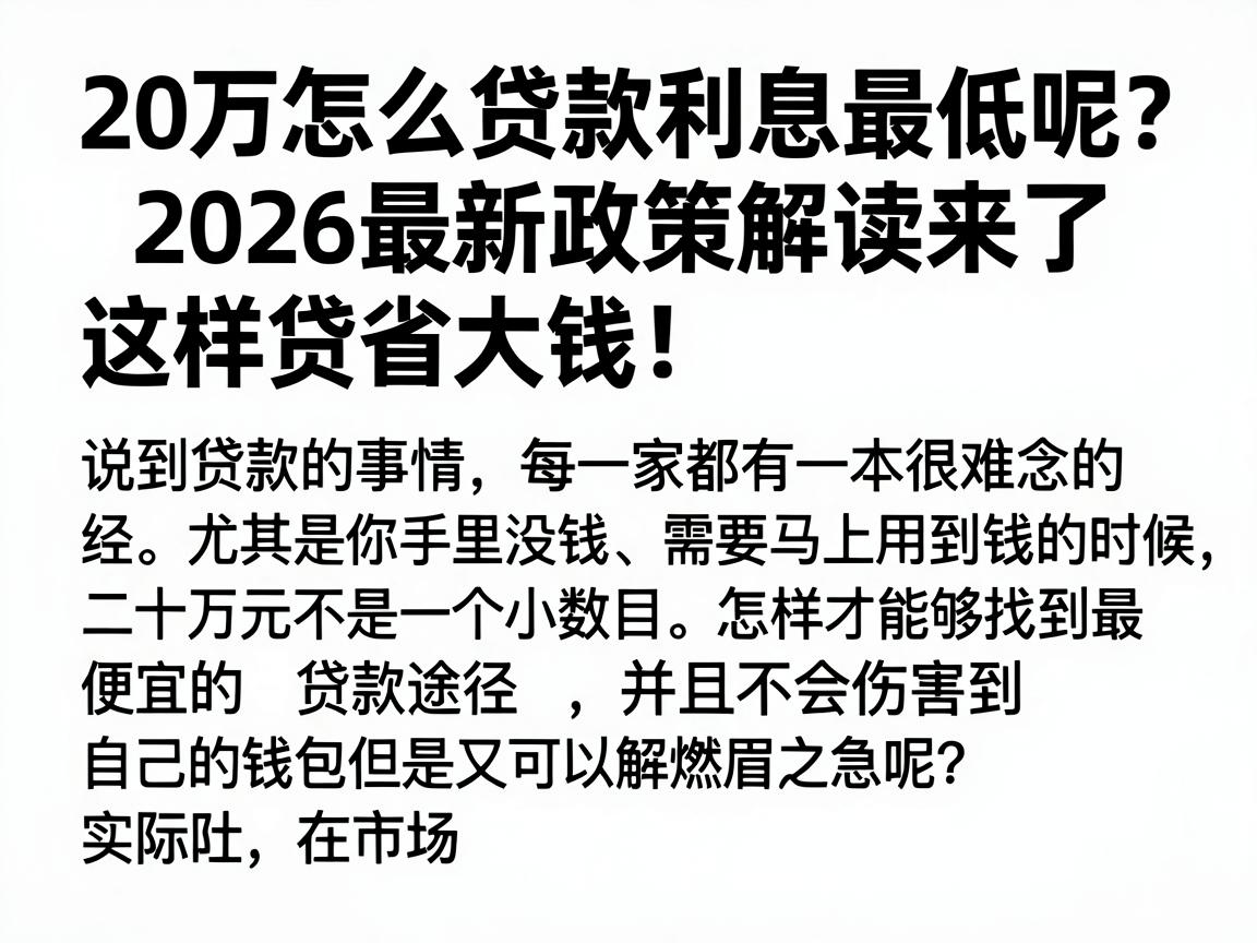 20万怎么贷款利息最低呢？2026最新政策解读来了，这样贷省大钱！