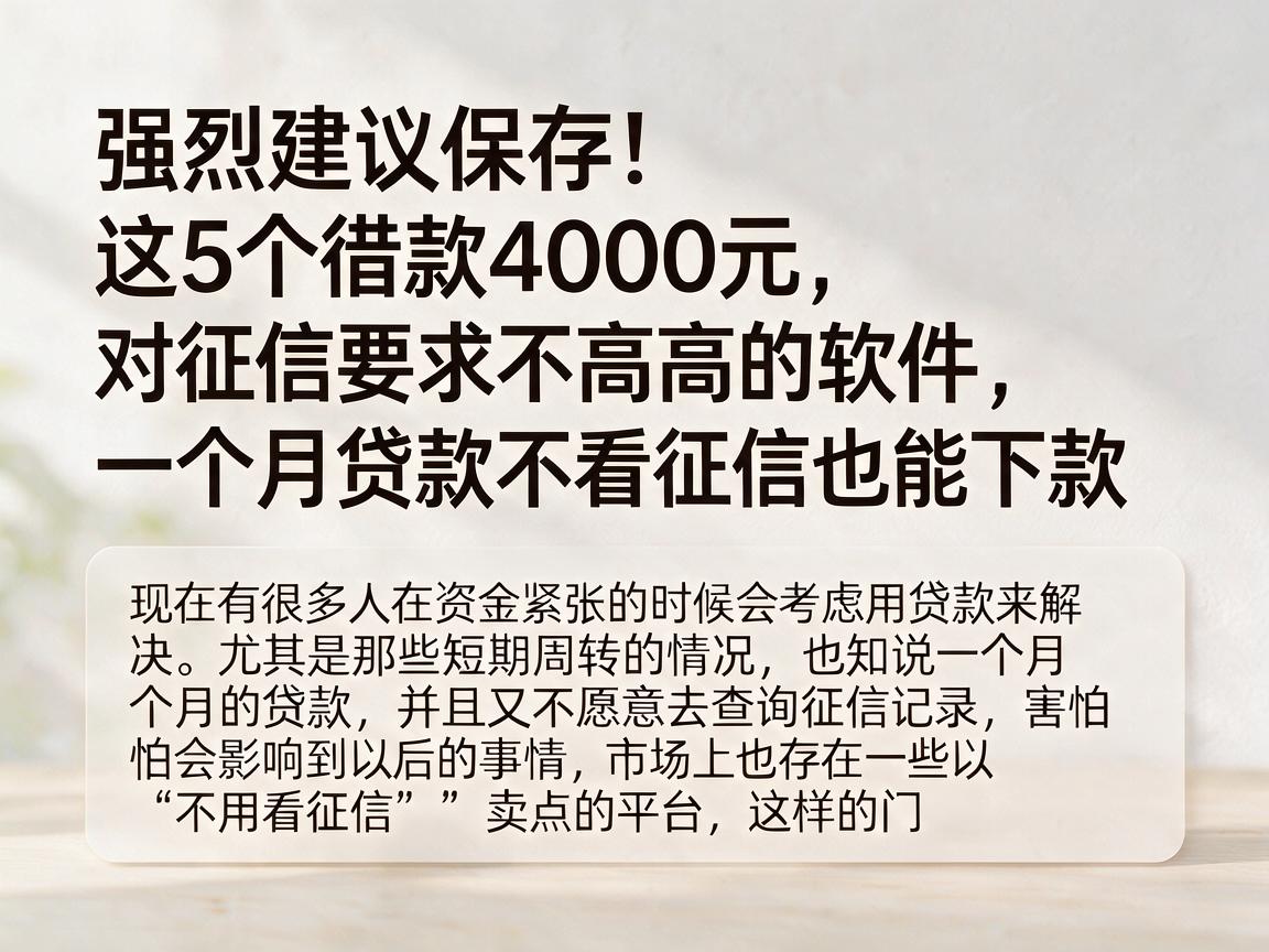 强烈建议保存！这5个借款4000元对征信要求不高的软件，一个月贷款不看征信也能下款
