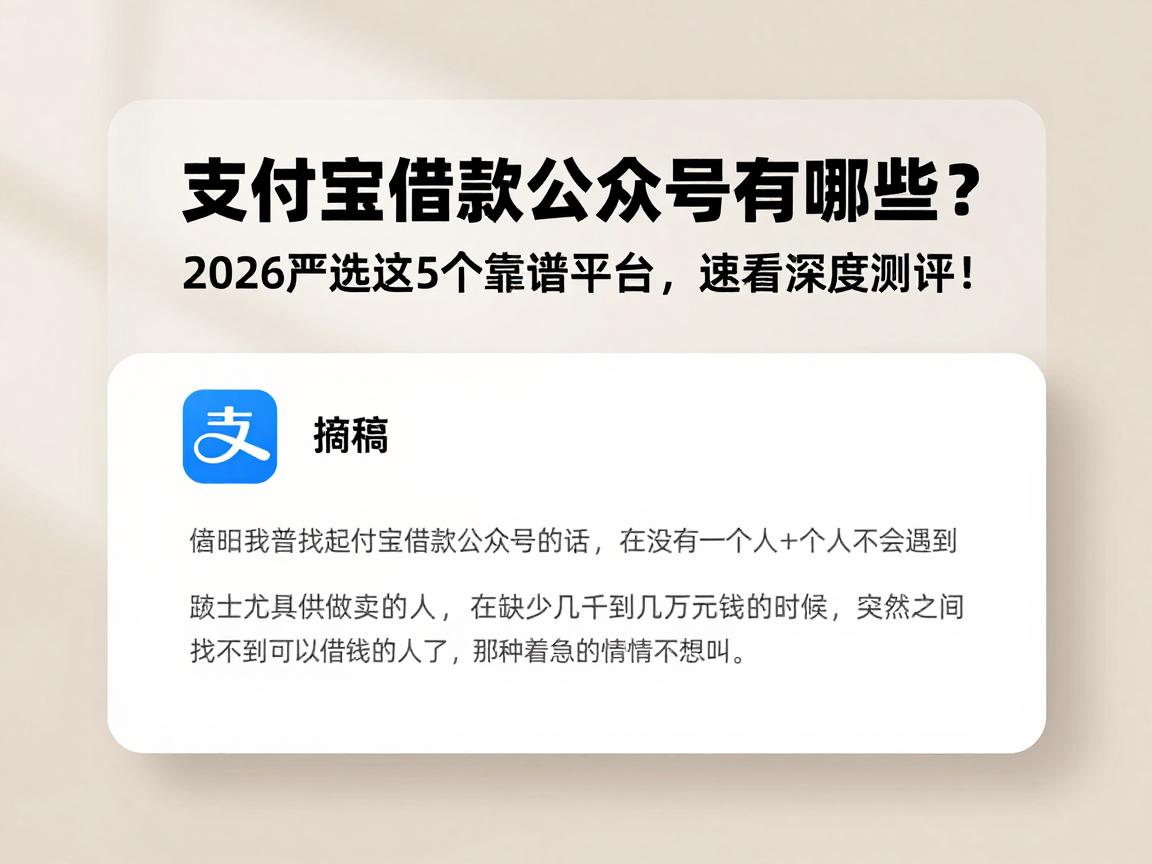支付宝借款公众号有哪些？2026严选这5个靠谱平台，速看深度测评！