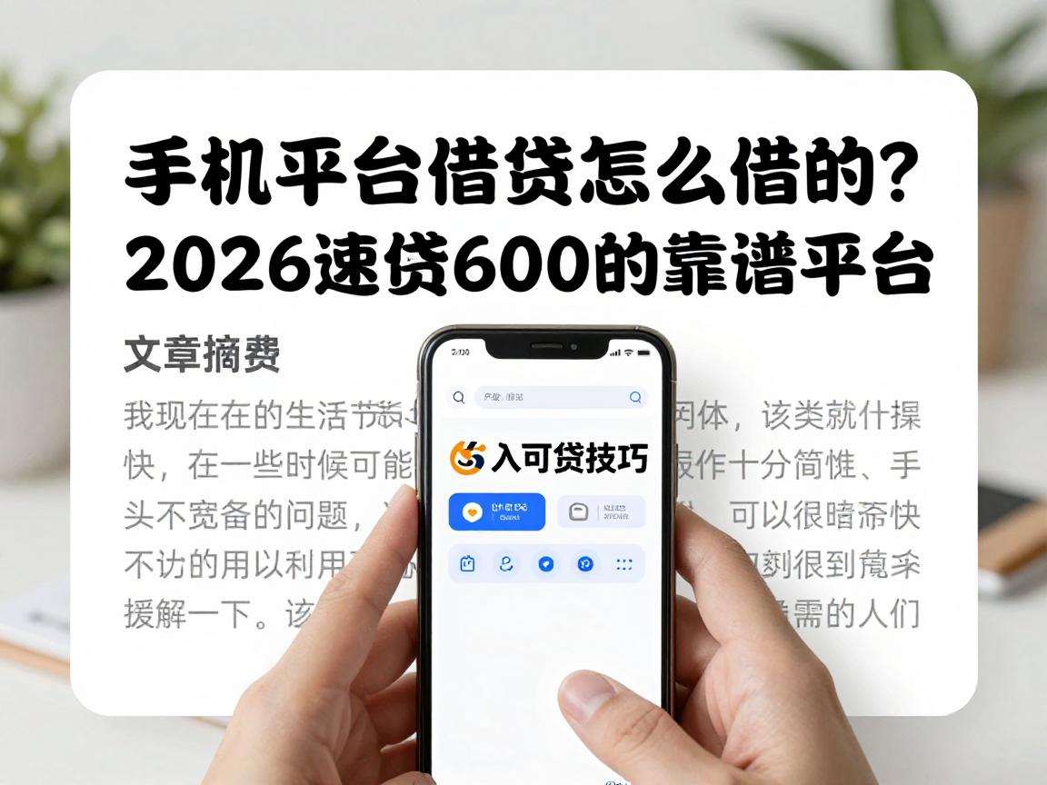 手机平台借钱怎么借的？2026速贷必学技巧，揭秘5个可借6000的靠谱平台