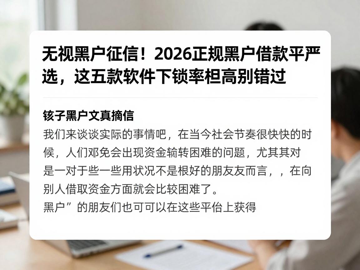 无视黑户征信！2026正规黑户借款平台严选，这五款软件下款率超高别错过