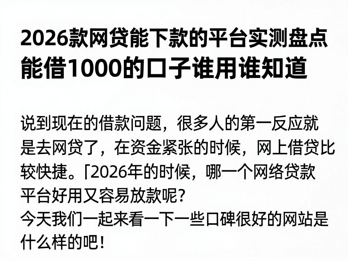 2026款网贷能下款的平台实测盘点，能借1000的口子谁用谁知道