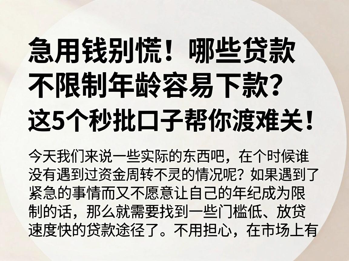 急用钱别慌！哪些贷款不限制年龄容易下款？这5个秒批口子帮你渡难关！