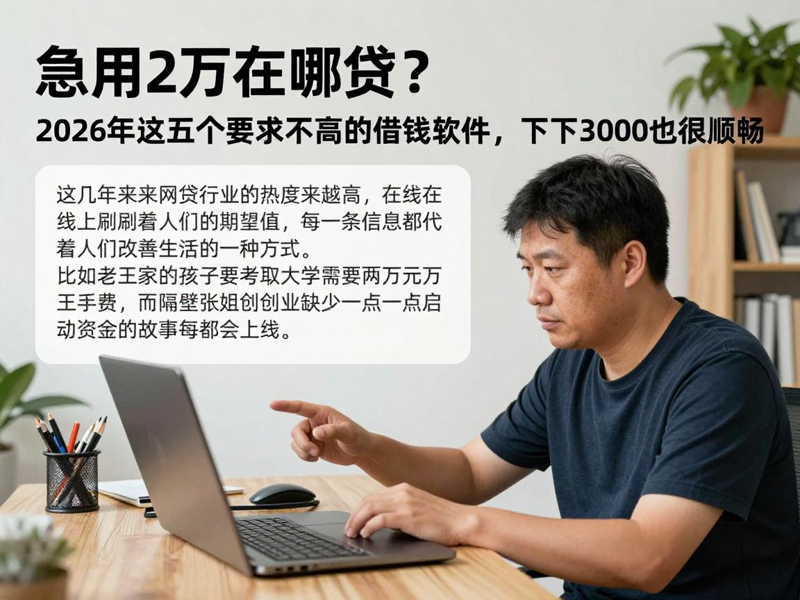 急用2万在哪贷？2026年这五个要求不高的借钱软件，下款3000也很顺畅