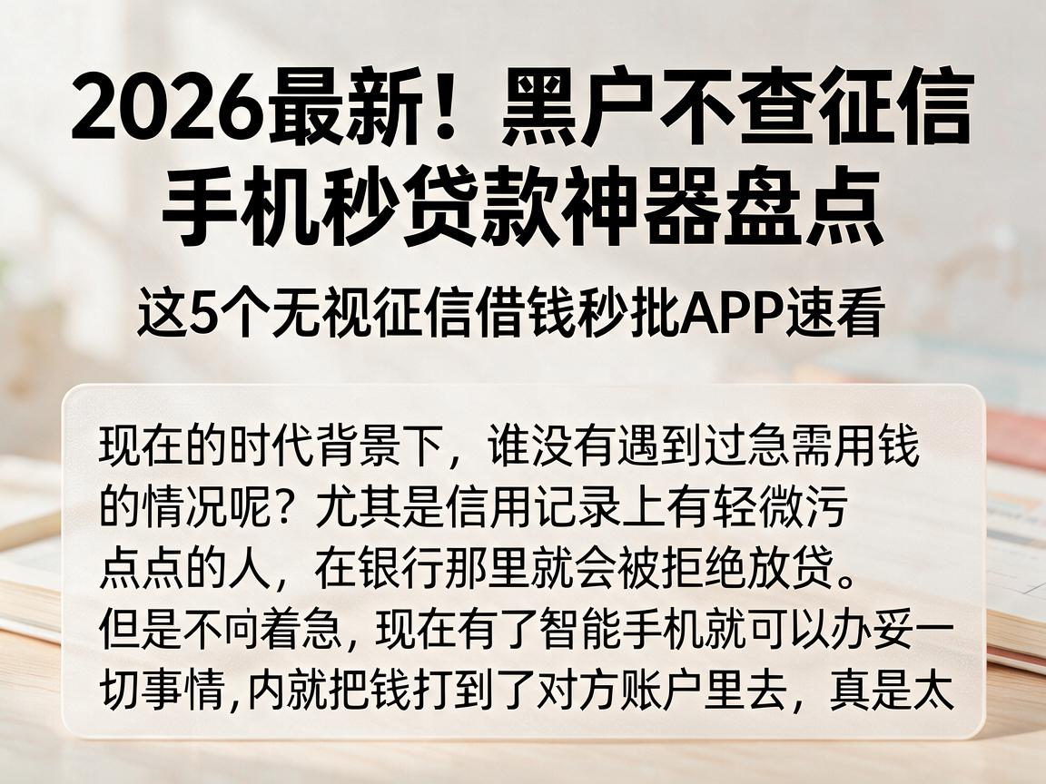 2026最新！黑户不查征信手机秒贷款神器盘点，这5个无视征信借钱秒批APP速看