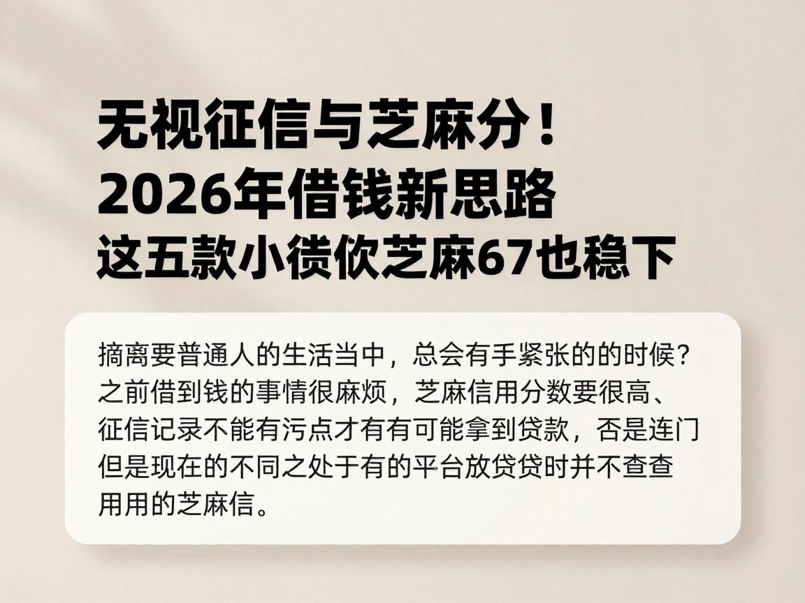 无视征信与芝麻分！2026年借钱新思路，这五款小额贷款芝麻675也稳下