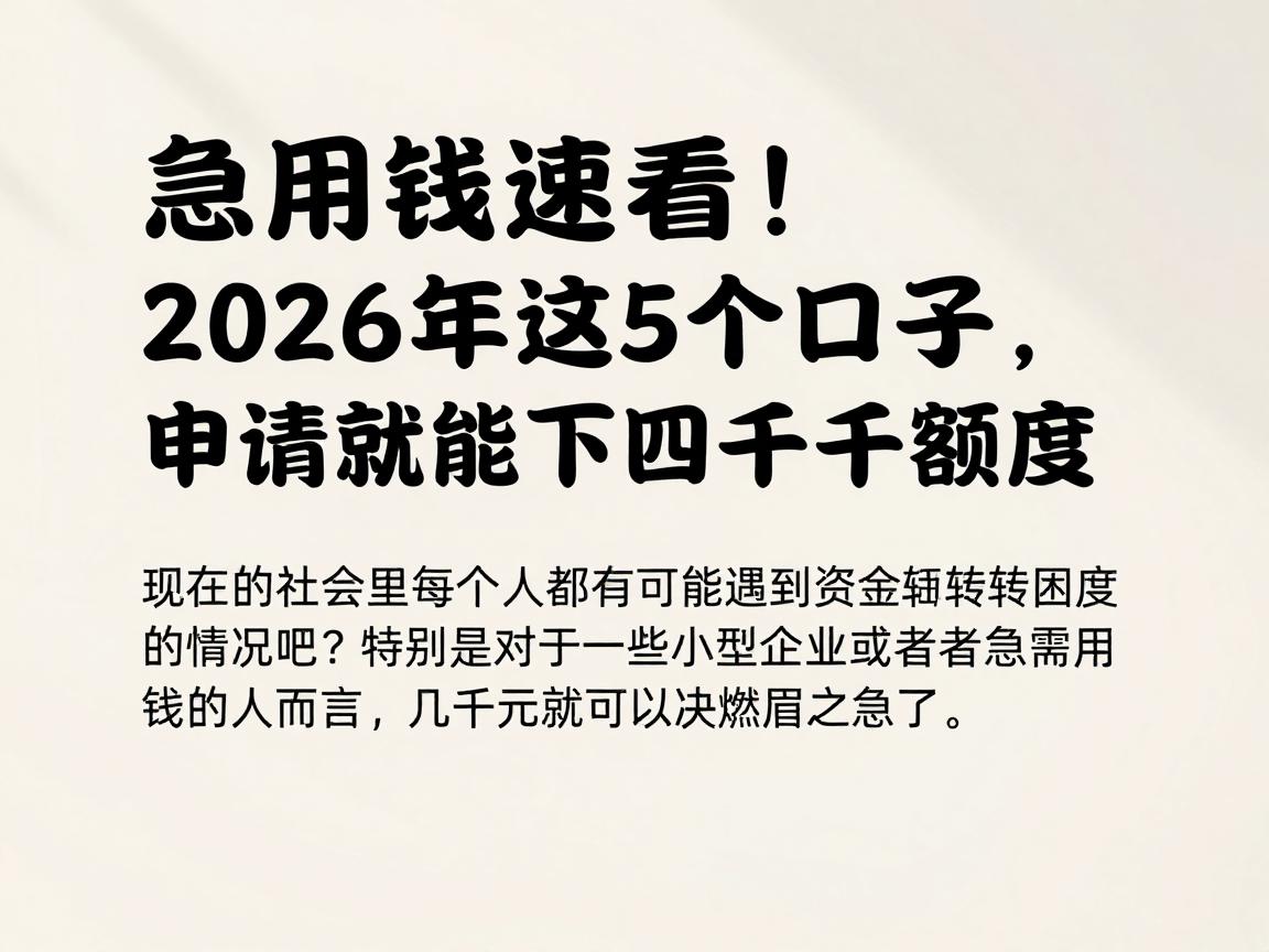 急用钱速看！2026年这5个口子，申请就能下四五千额度