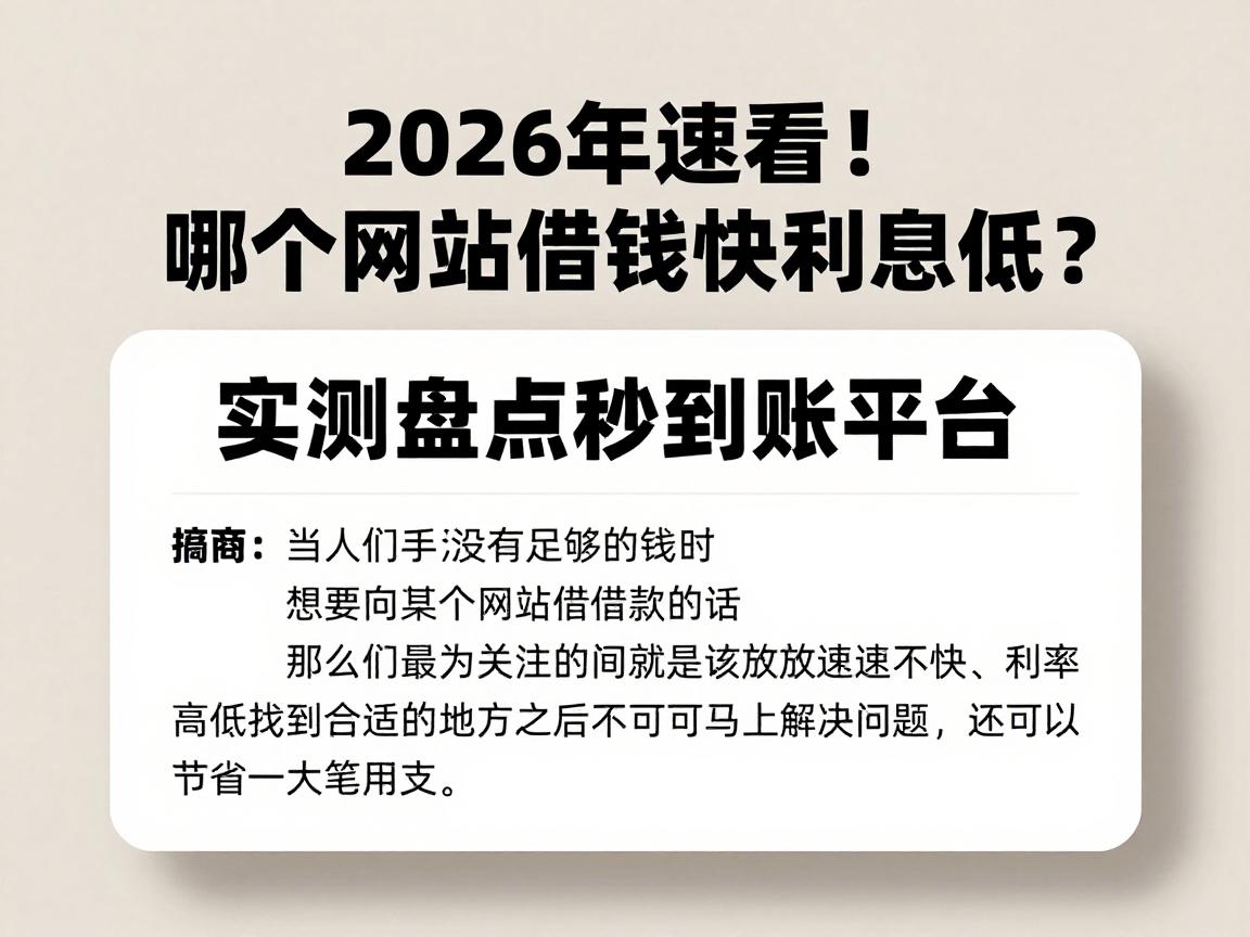 2026年速看！哪个网站借钱快利息低？实测盘点秒到账平台