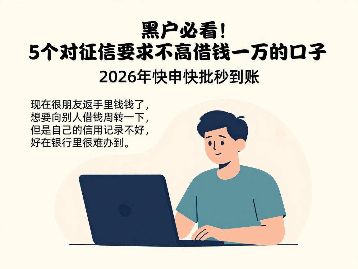 黑户必看！5个对征信要求不高借钱一万的口子，2026年快申快批秒到账