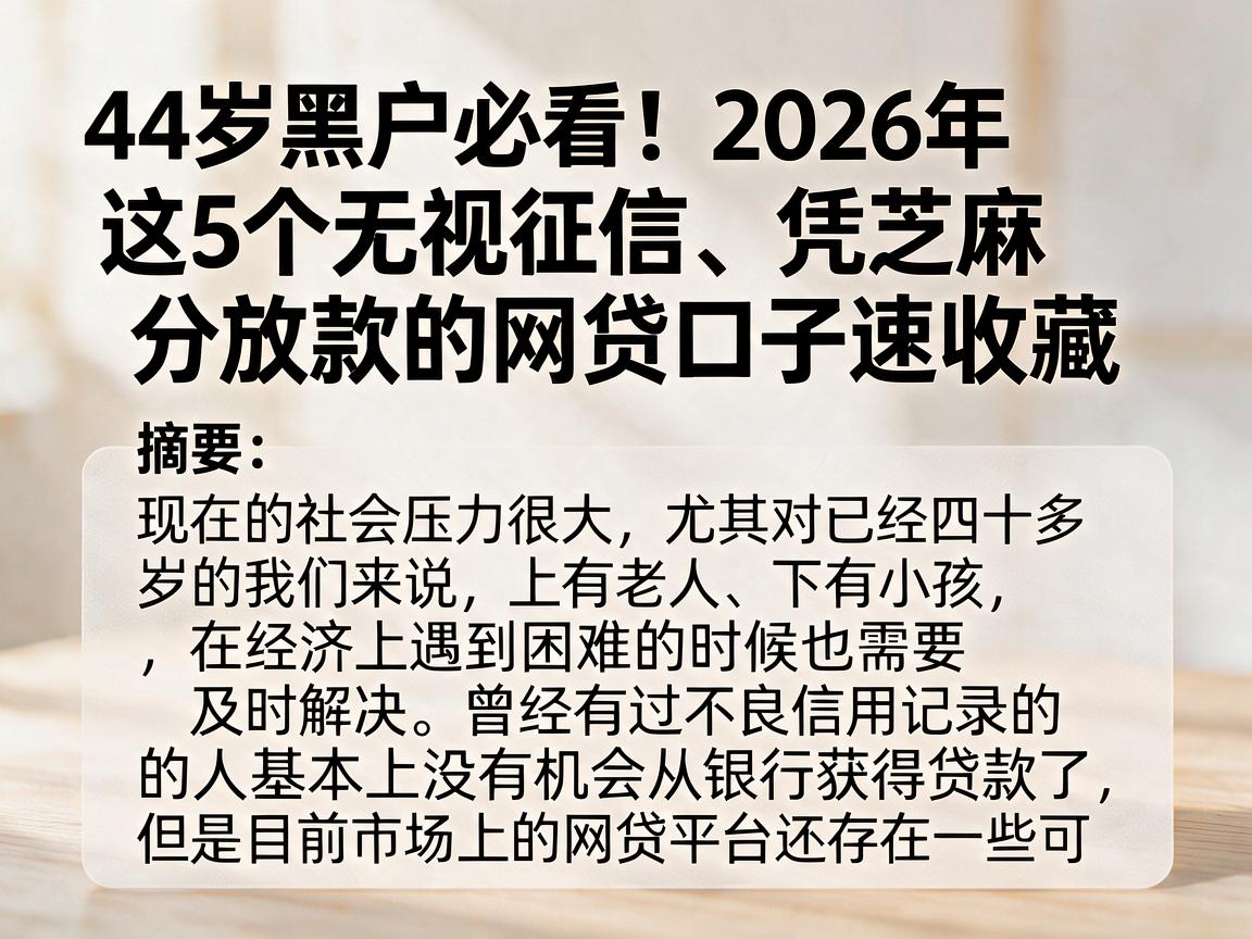 44岁黑户必看！2026年这5个无视征信、凭芝麻分放款的网贷口子速收藏
