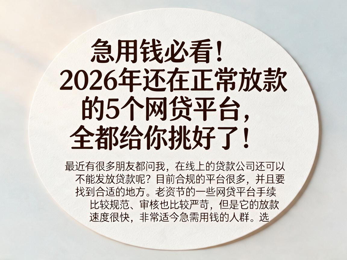 急用钱必看！2026年还在正常放款的5个网贷平台，全都给你挑好了！