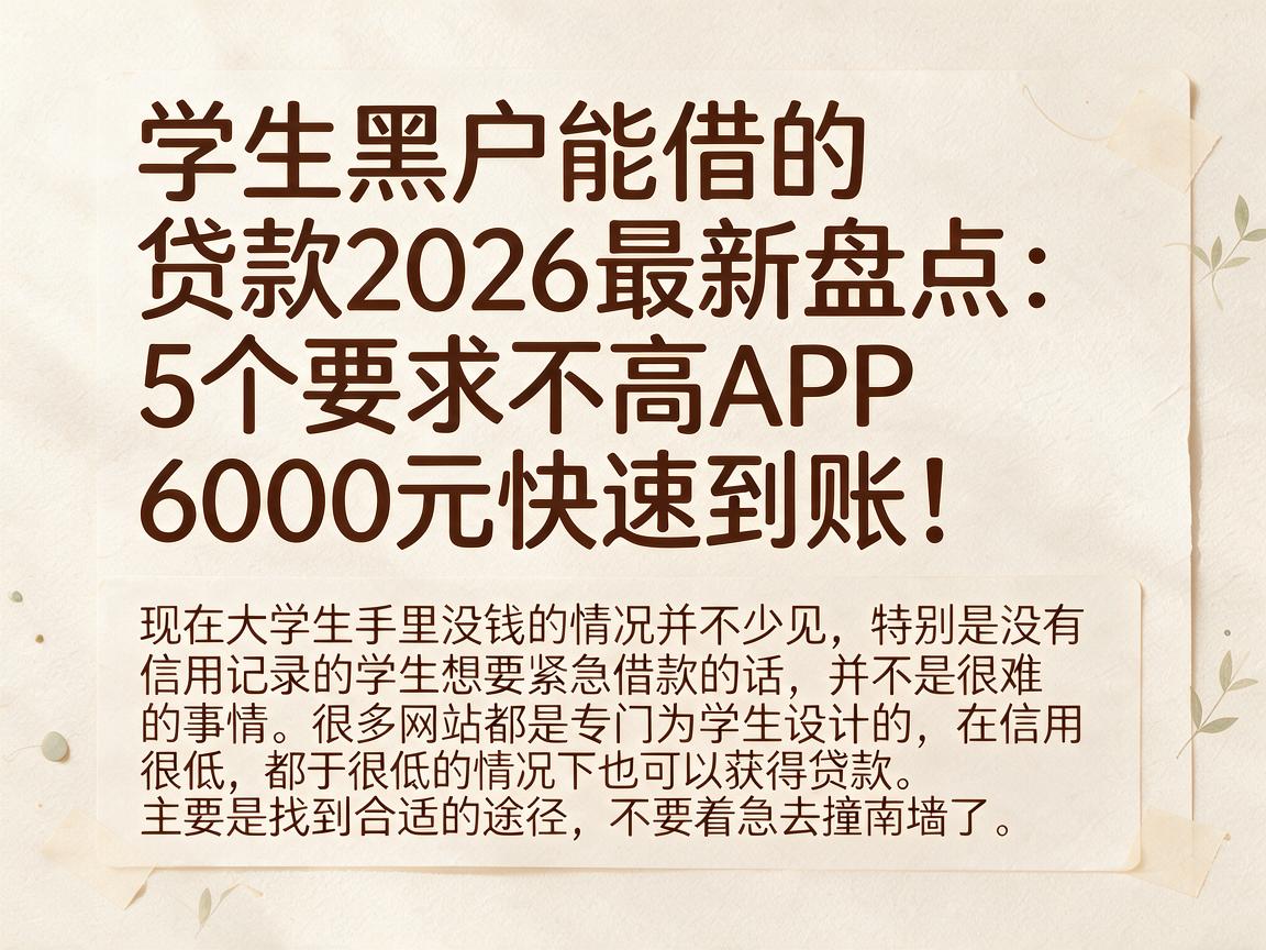 学生黑户能借的贷款2026最新盘点：5个要求不高APP，6000元快速到账！