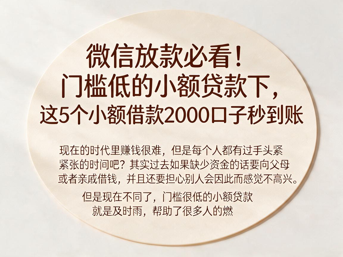 微信放款必看！门槛低的小额贷款下，这5个小额借款2000口子秒到账
