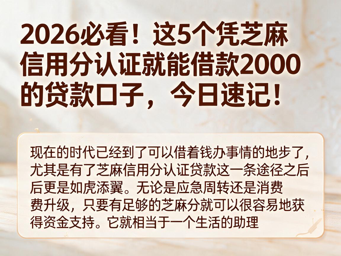 2026必看！这5个凭芝麻信用分认证就能借款2000的贷款口子，今日速记！