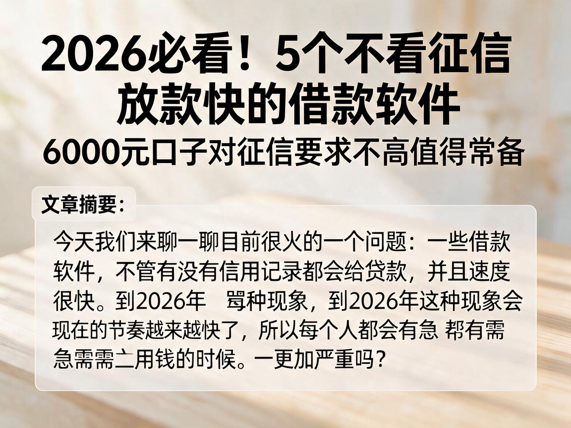 2026必看!5个不看征信放款快的借款软件,6000元口子对征信要求不高值得常备