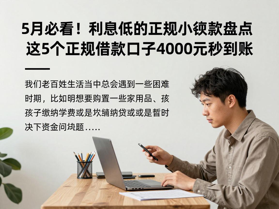 5月必看！利息低的正规小额贷款盘点，这5个正规借款口子4000元秒到账
