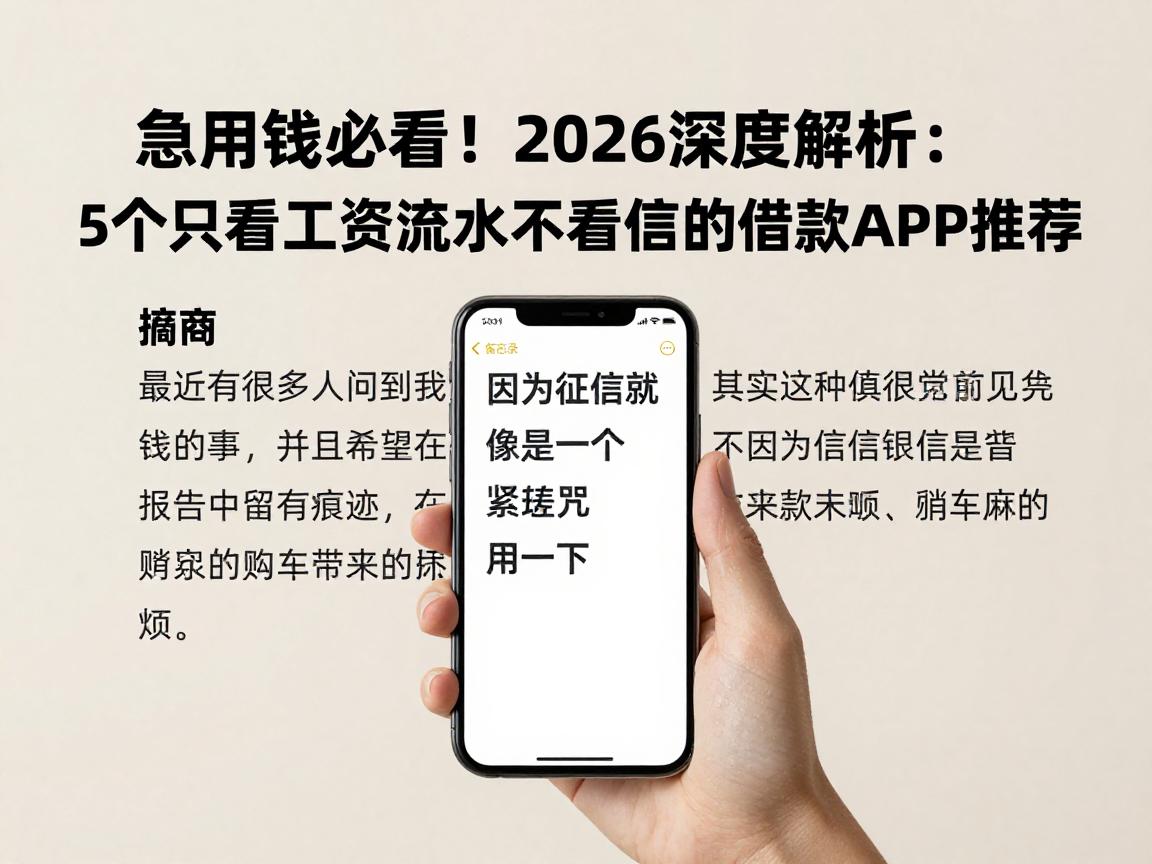 急用钱必看！2026深度解析：5个只看工资流水不看征信的借款APP推荐