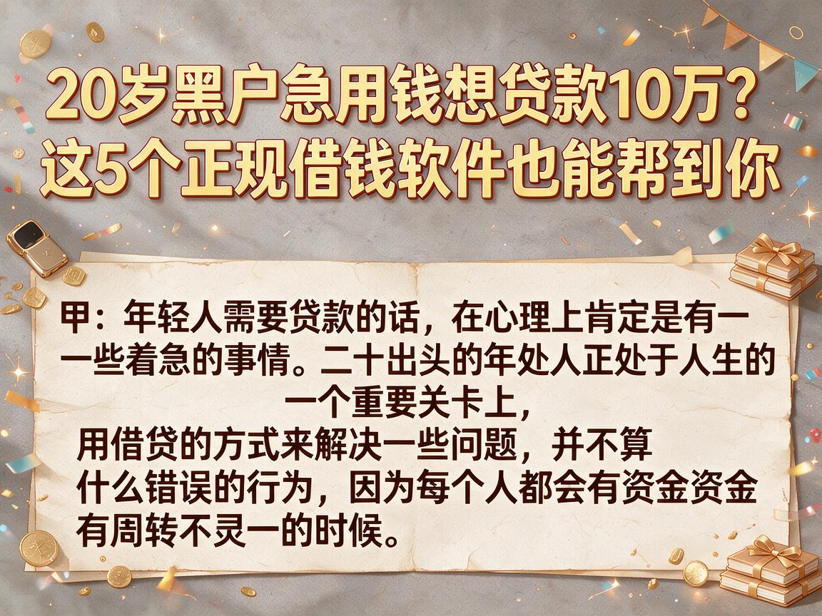 20岁黑户急用钱想贷款10万？这5个正规借钱软件也能帮到你