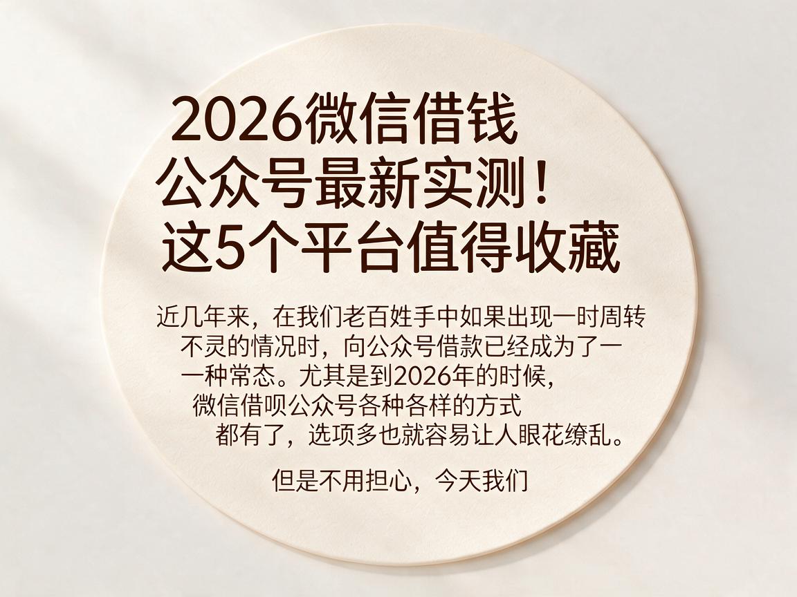 2026微信借钱公众号最新实测！这5个平台值得收藏