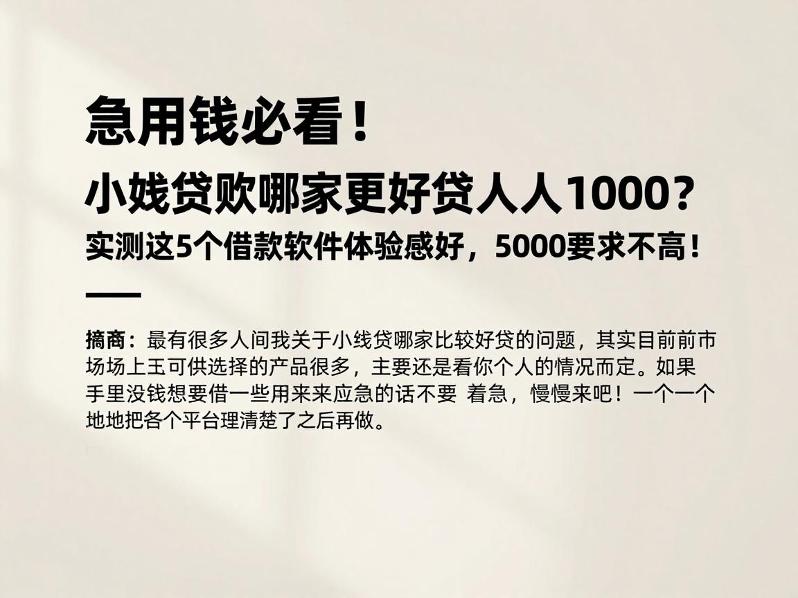 急用钱必看!小额贷款哪家更好贷人人1000?实测这5个借款软件体验感好,5000要求不高!