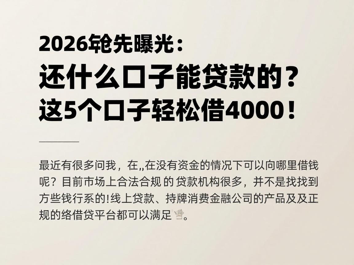 2026年抢先曝光：还有什么口子能贷款的？这5个口子轻松借4000！