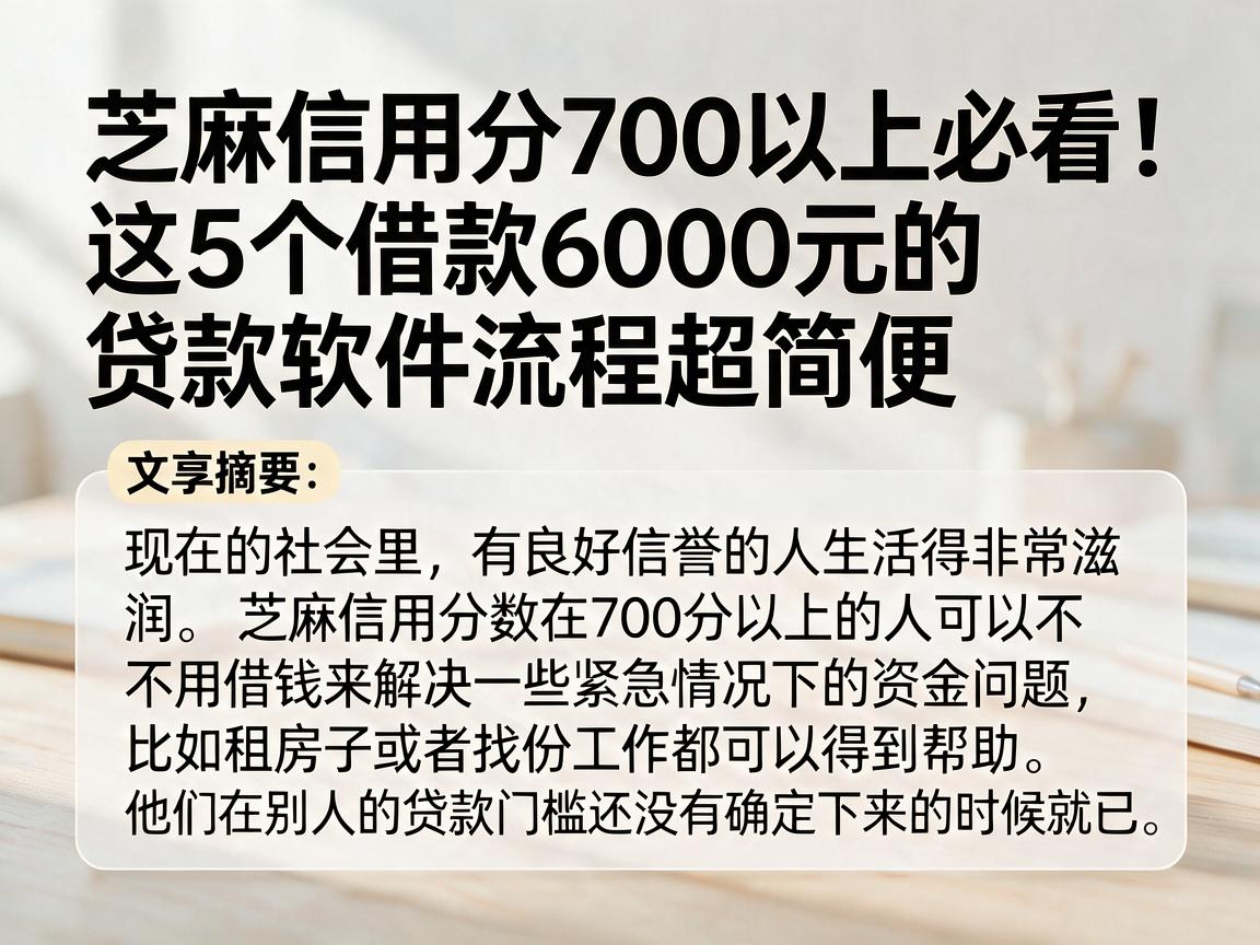 芝麻信用分700以上必看！这5个借款6000元的贷款软件流程超简便