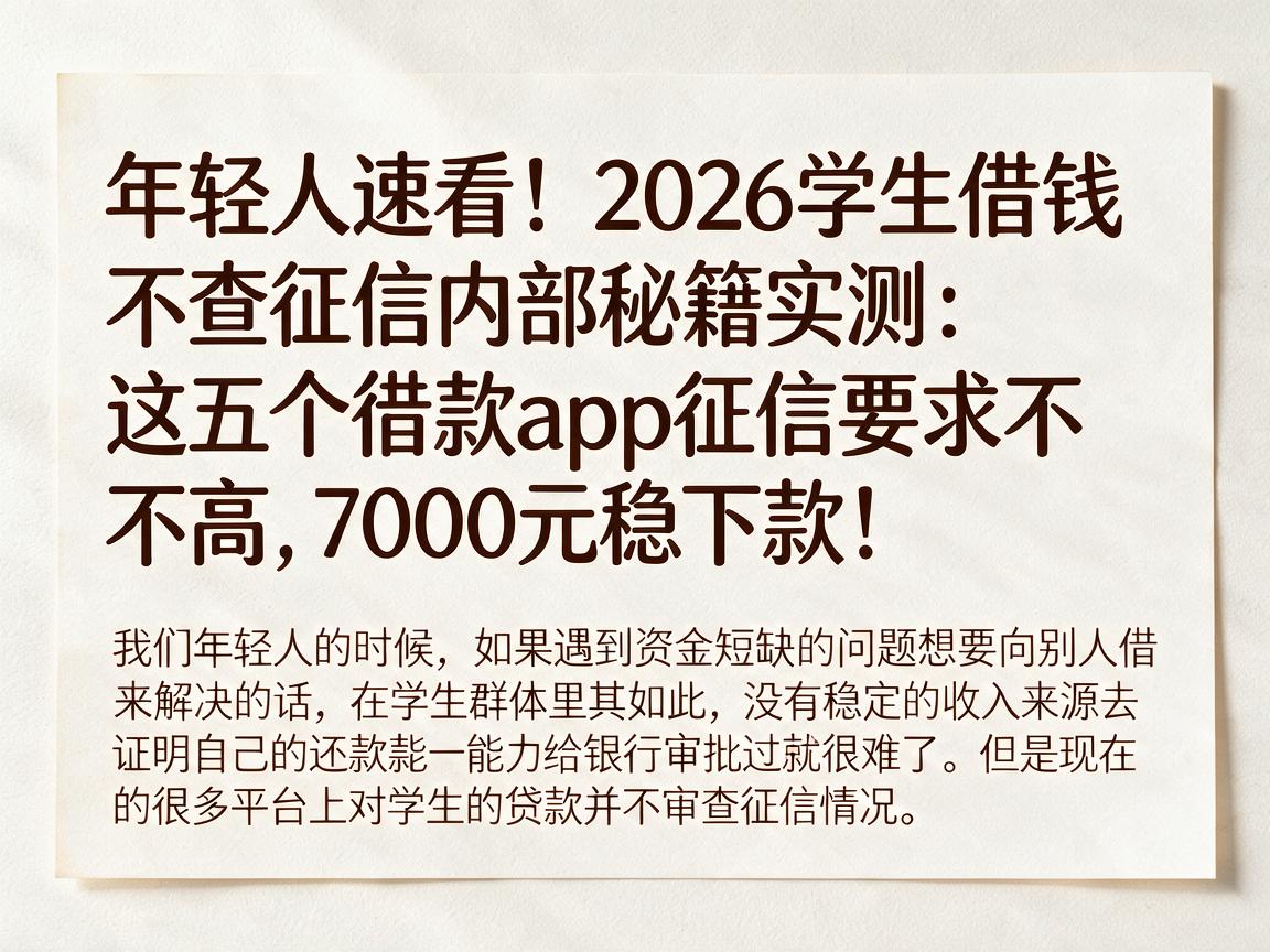 年轻人速看!2026学生借钱不查征信内部秘籍实测:这五个借款app征信要求不高,7000元稳下款!