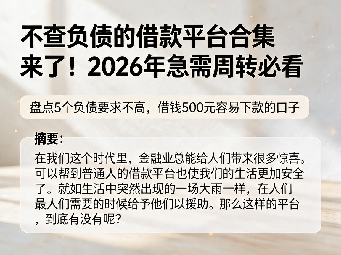 不查负债的借款平台合集来了！2026年急需周转必看，盘点5个负债要求不高、借钱500元容易下款的口子