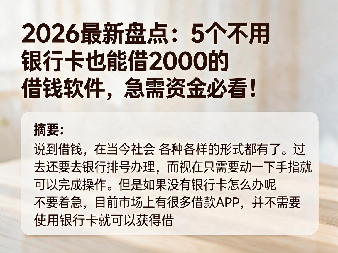 2026最新盘点：5个不用银行卡也能借2000的借钱软件，急需资金必看！