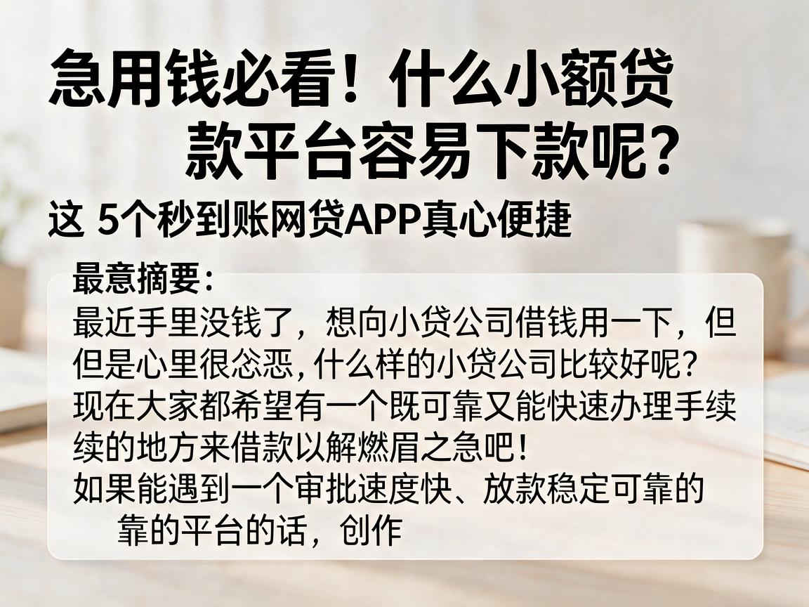 急用钱必看！什么小额贷款平台容易下款呢？这5个秒到账网贷APP真心便捷