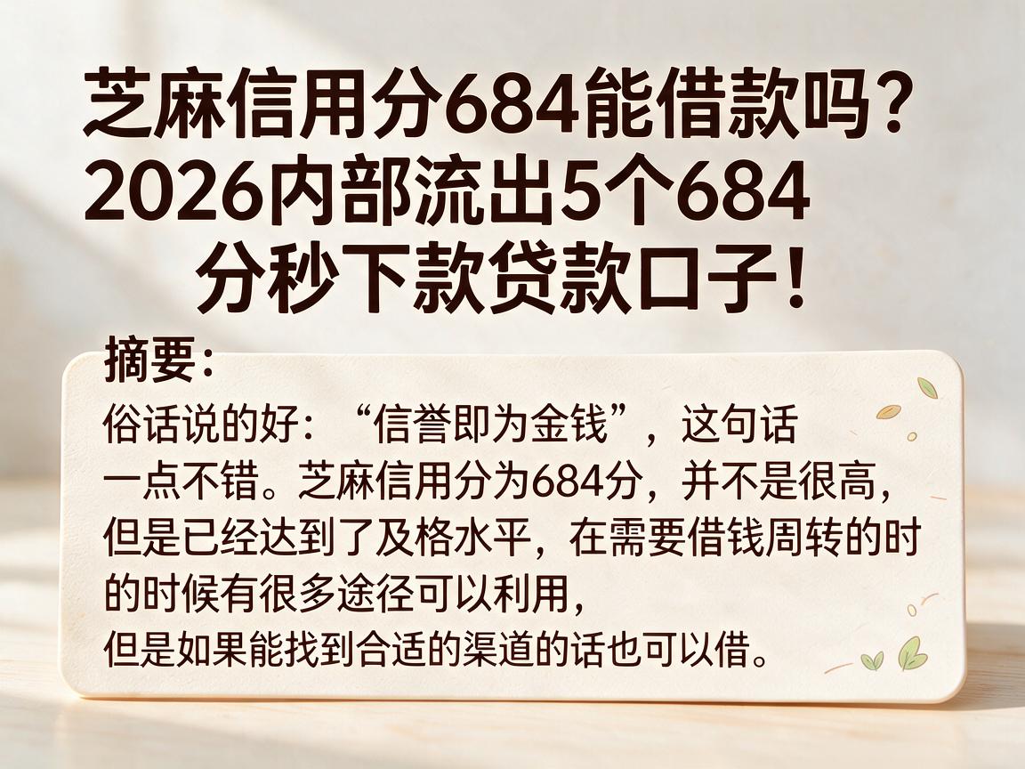 芝麻信用分684能借款吗？2026内部流出5个684分秒下款贷款口子！