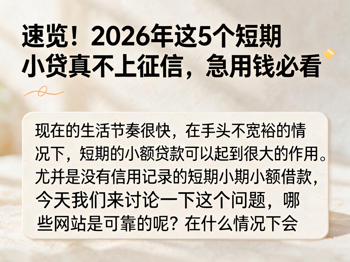 速览！2026年这5个短期小贷真不上征信，急用钱必看
