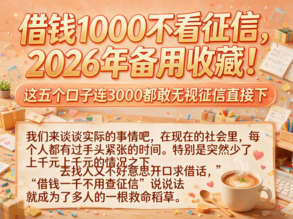借钱1000不看征信,2026年备用收藏!这五个口子连3000都敢无视征信直接下