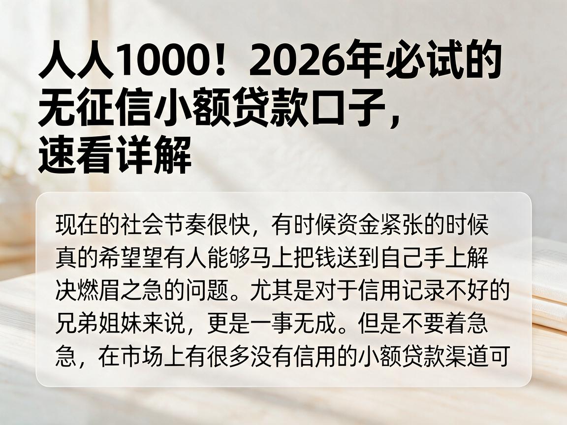 人人1000!2026年必试的无征信小额贷款口子,速看详解