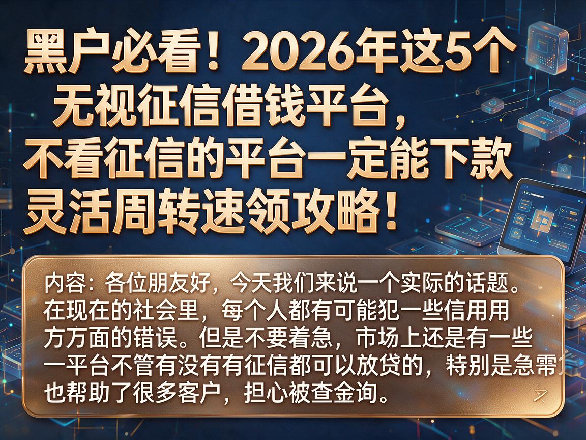 黑户必看！2026年这5个无视征信借钱平台，不看征信的平台一定能下款，灵活周转速领攻略