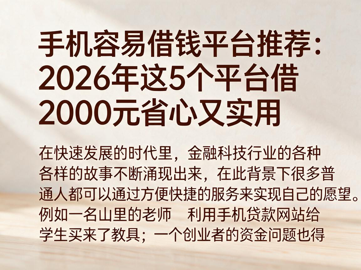 手机容易借钱平台推荐:2026年这5个平台借2000元省心又实用