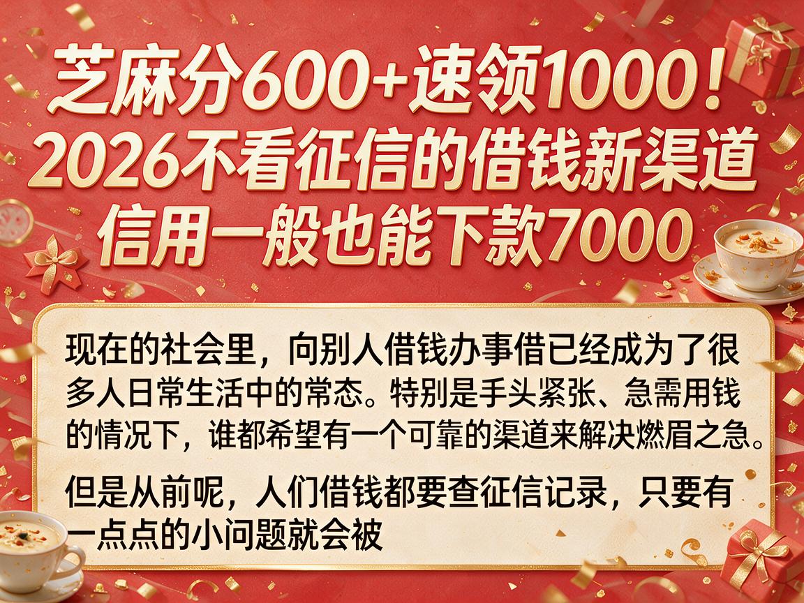 芝麻分600+速领1000!2026不看征信的借钱新渠道,信用一般也能下款7000