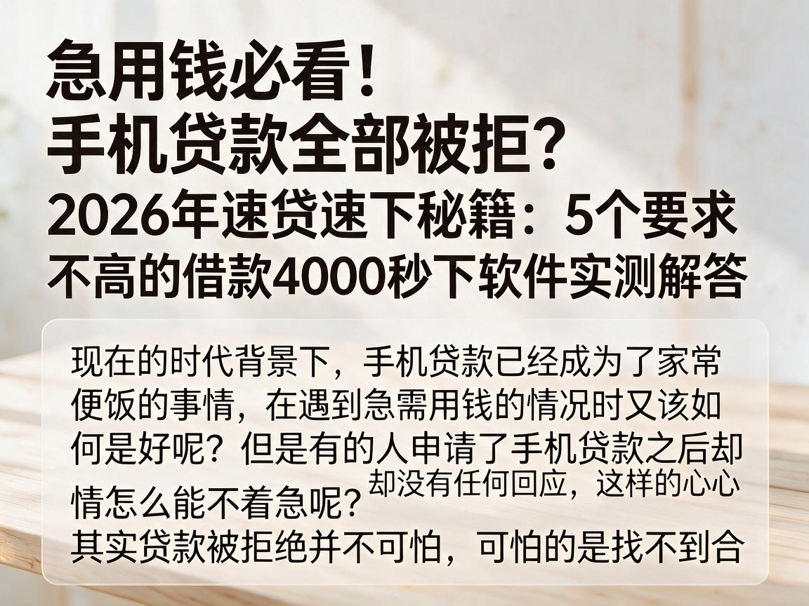 急用钱必看！手机贷款全部被拒？2026年速贷速下秘籍：5个要求不高的借款4000秒下软件实测解答