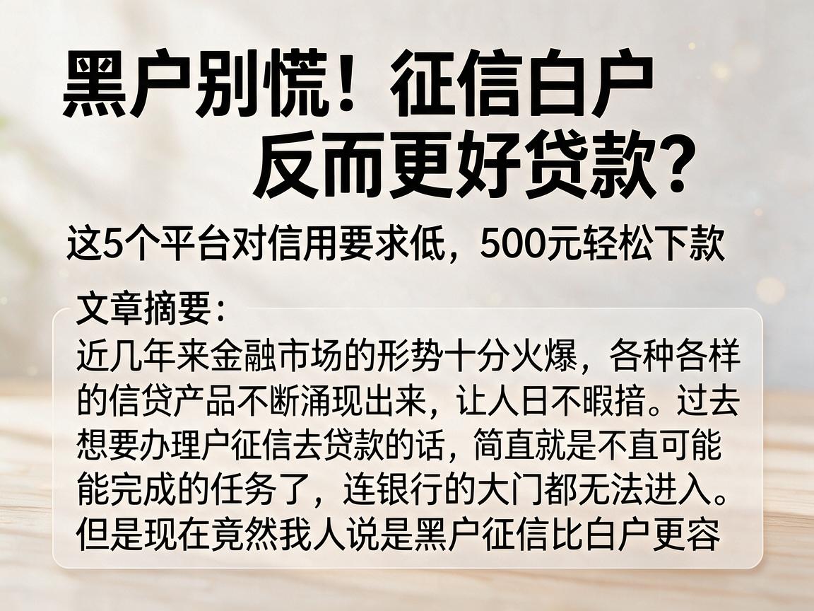 黑户别慌！征信白户反而更好贷款？这5个平台对信用要求低，500元轻松下款