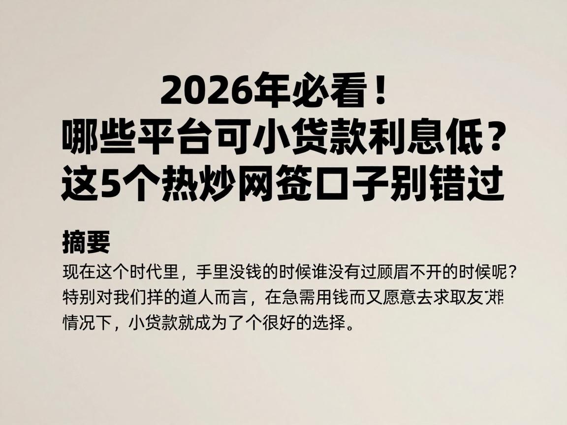 2026年必看!哪些平台可小额贷款利息低?这5个热炒网贷口子别错过