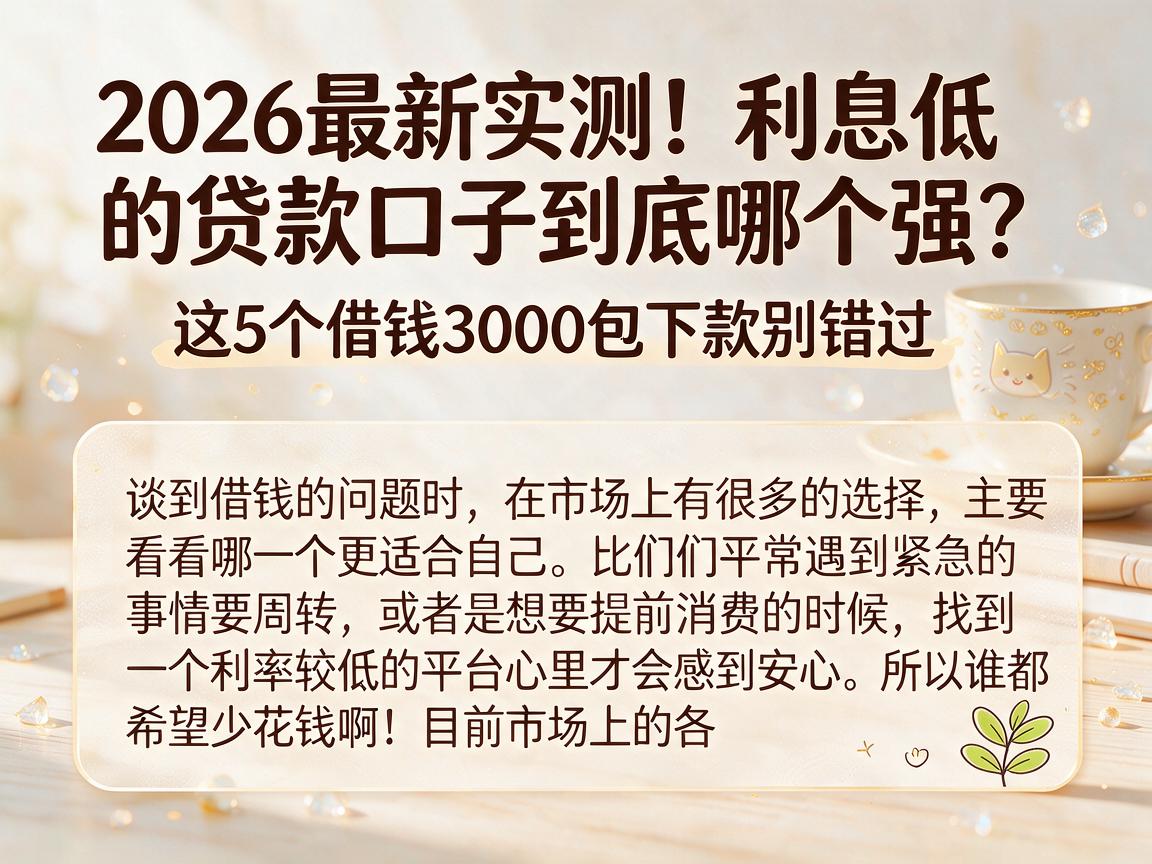 2026最新实测!利息低的贷款口子到底哪个强?这5个借钱3000包下款别错过