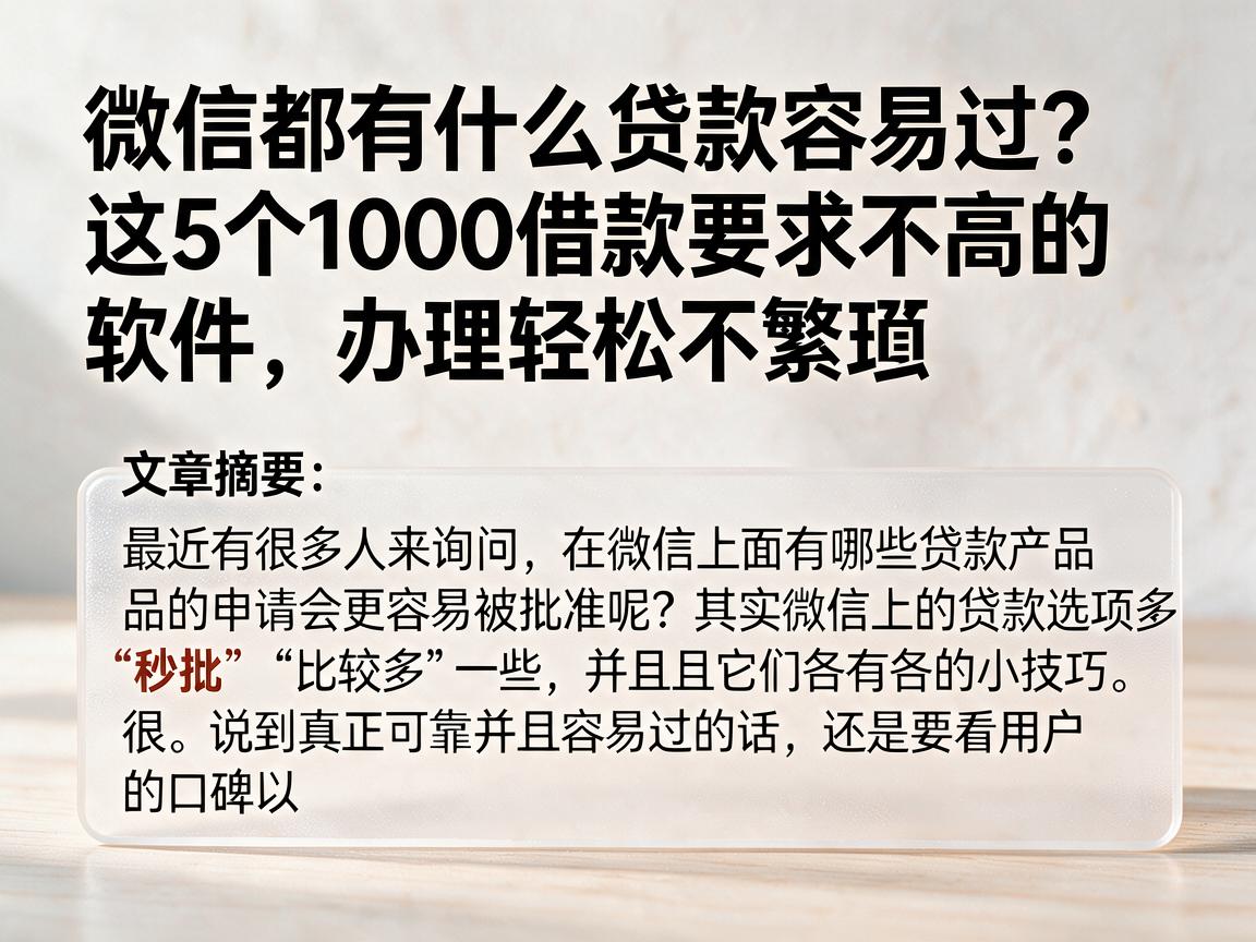 微信都有什么贷款容易过？这5个1000借款要求不高的软件，办理轻松不繁琐