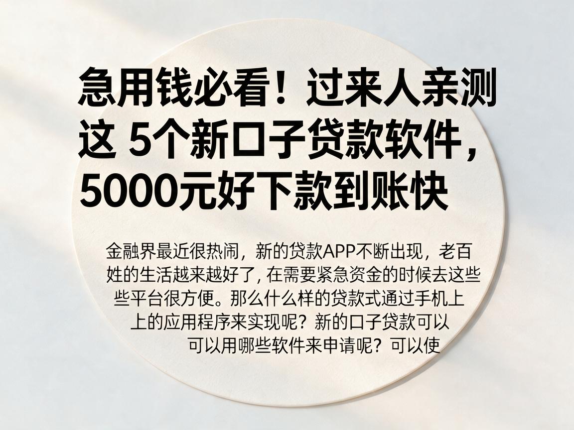 急用钱必看！过来人亲测这5个新口子贷款软件，5000元好下款到账快