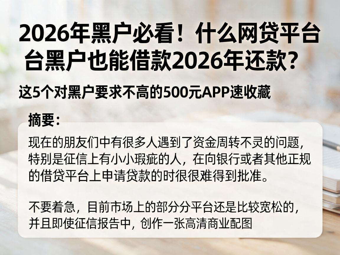 2026年黑户必看！什么网贷平台黑户也能借款2026年还款？这5个对黑户要求不高的500元APP速收藏