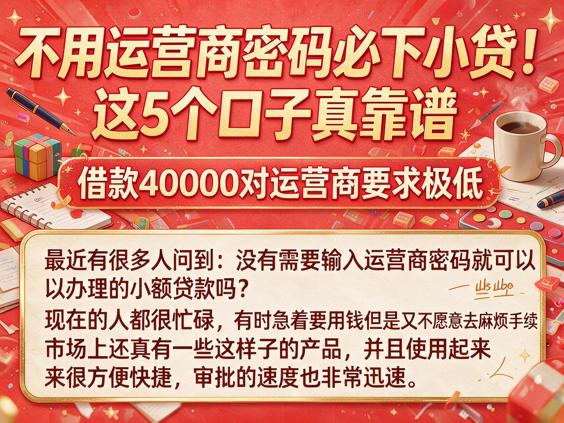不用运营商密码必下小贷！这5个口子真靠谱，借款40000对运营商要求极低