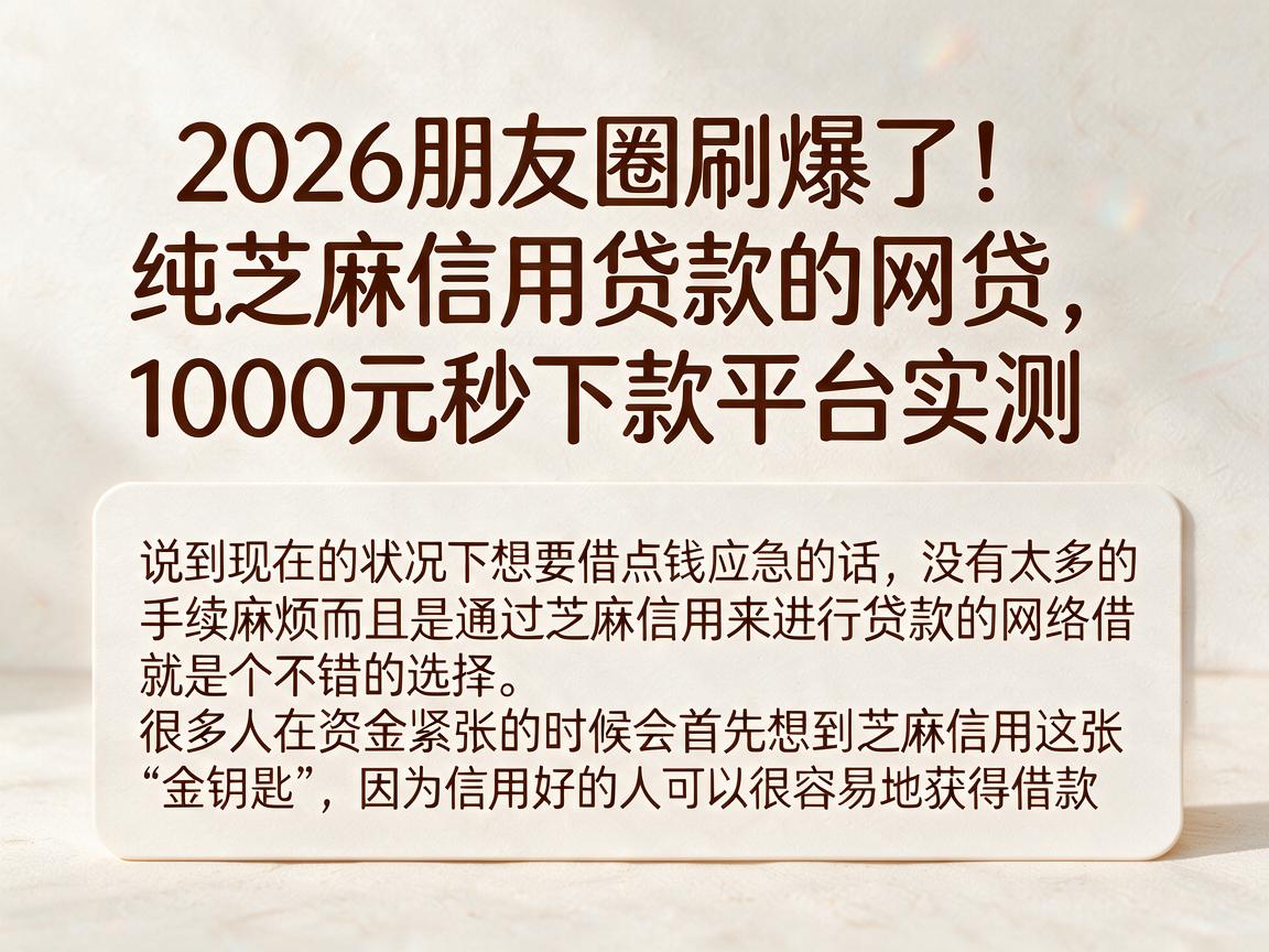 2026朋友圈刷爆了！纯芝麻信用贷款的网贷，1000元秒下款平台实测