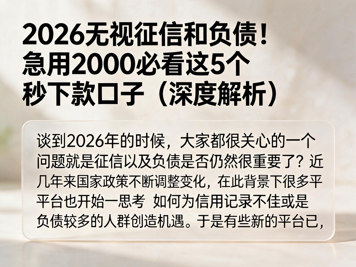 2026无视征信和负债！急用2000必看这5个秒下款口子（深度解析）