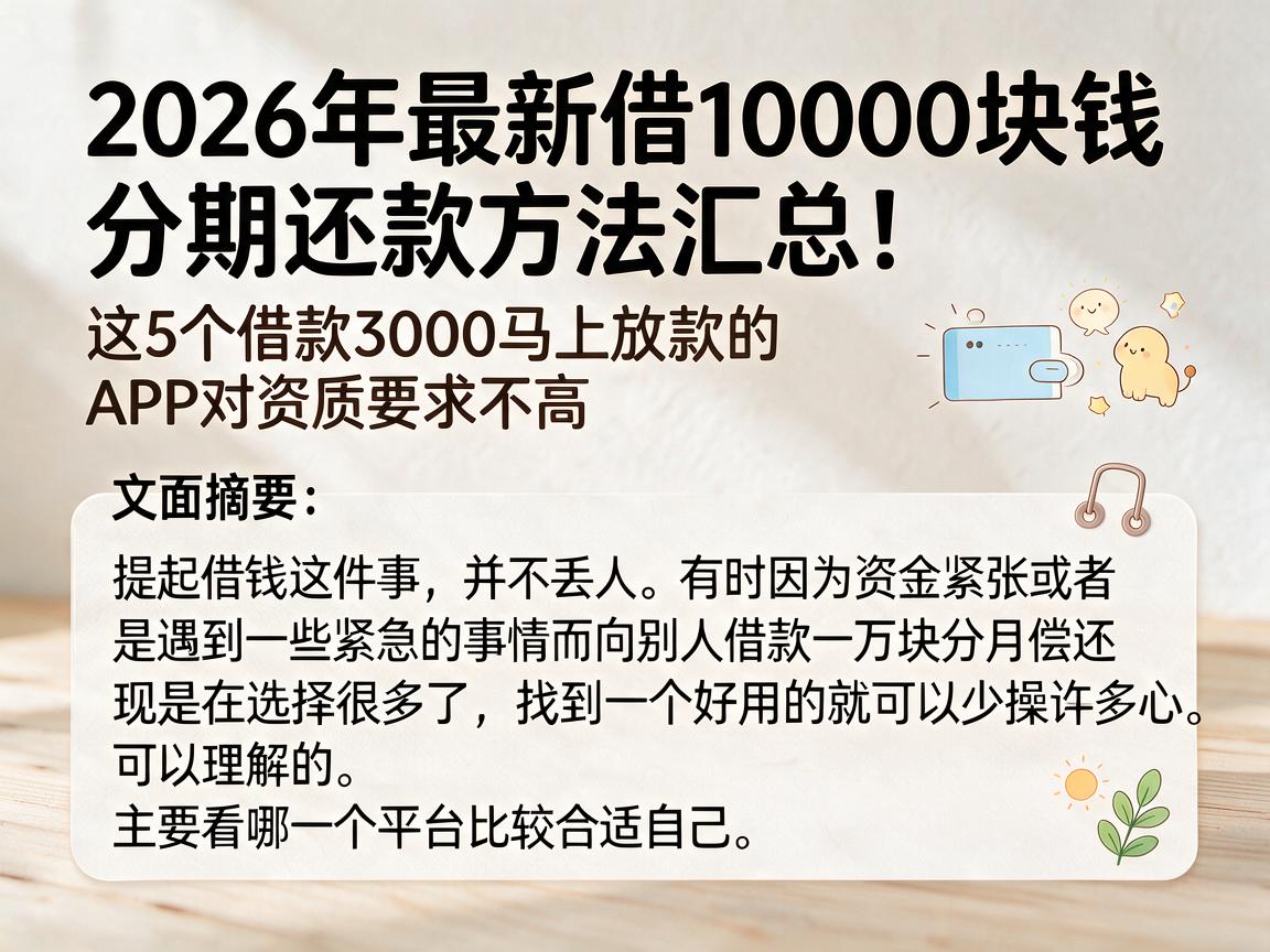 2026年最新借10000块钱分期还款方法汇总！这5个借款3000马上放款的APP对资质要求不高